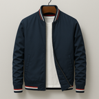 Men's bomber jacket full-zip windproof with ribbed trim, transition season outerwear