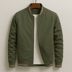 Men's bomber jacket full-zip windproof with ribbed trim, transition season outerwear