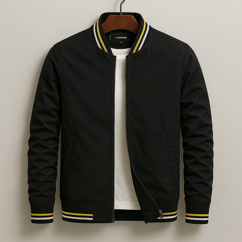 Men's bomber jacket full-zip windproof with ribbed trim, transition season outerwear