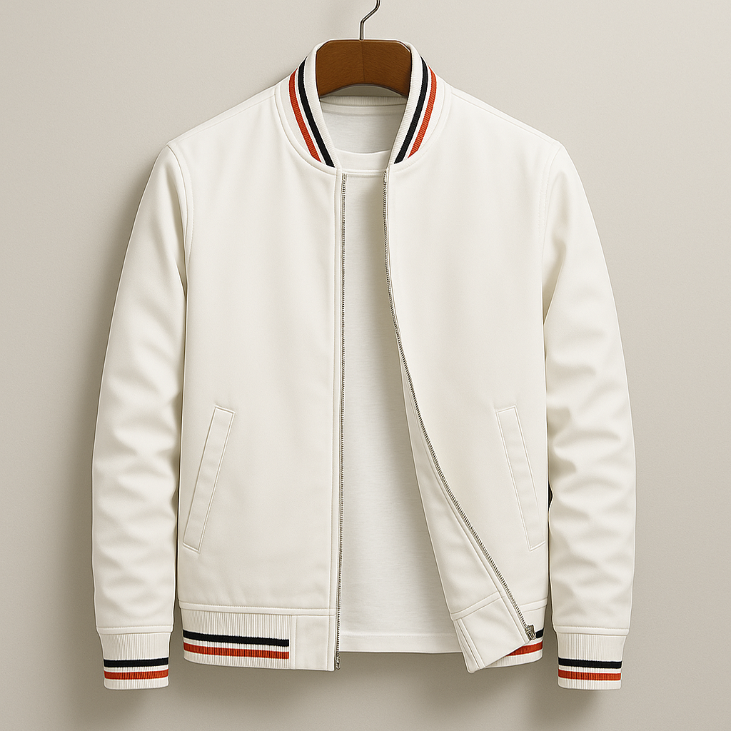 Men's bomber jacket full-zip windproof with ribbed trim, transition season outerwear