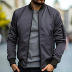 Men slim fit bomber jacket full zip lightweight stand collar