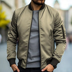 Men slim fit bomber jacket full zip lightweight stand collar