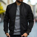 Men slim fit bomber jacket full zip lightweight stand collar