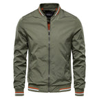 Men's bomber jacket windproof zip-up in army green, black, navy and khaki slim fit
