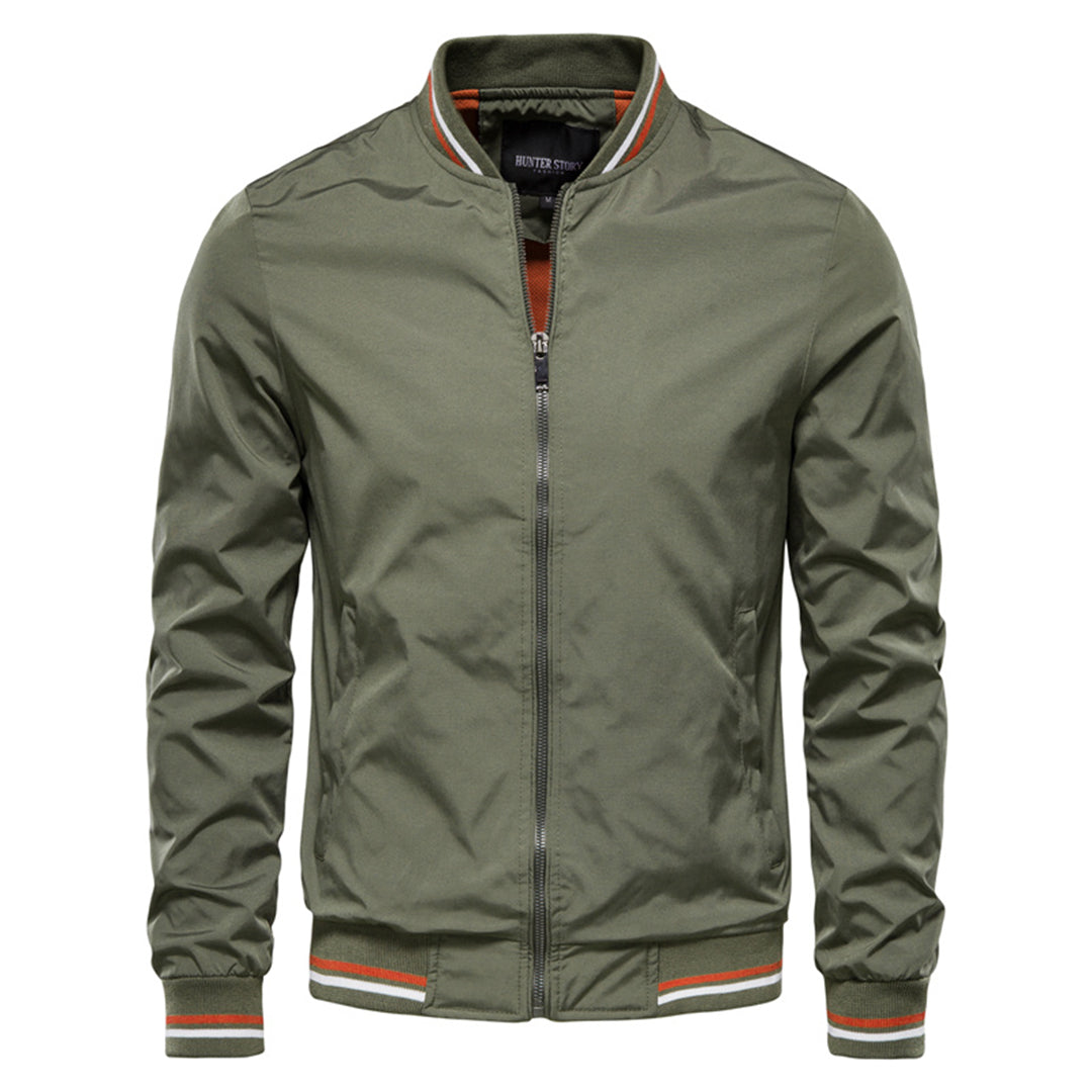 Men's bomber jacket windproof zip-up in army green, black, navy and khaki slim fit