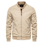 Men's bomber jacket windproof zip-up in army green, black, navy and khaki slim fit