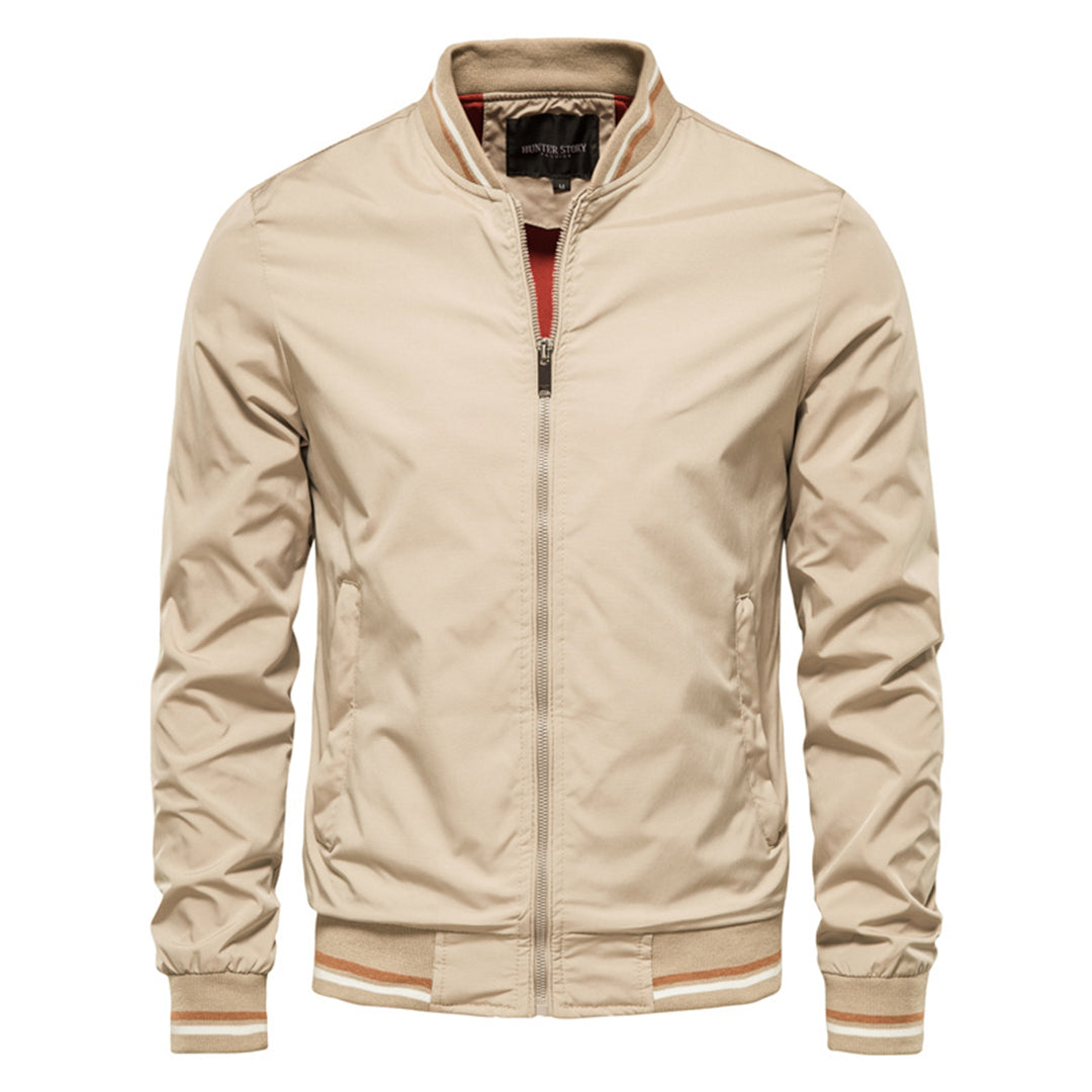 Men's bomber jacket windproof zip-up in army green, black, navy and khaki slim fit