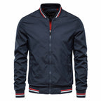 Men's bomber jacket windproof zip-up in army green, black, navy and khaki slim fit
