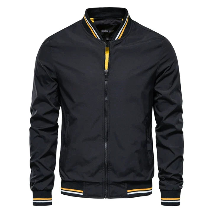 Men's bomber jacket windproof zip-up in army green, black, navy and khaki slim fit