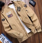 Men's bomber jacket zip-up with pockets, pilot style in green, black and beige