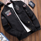 Men's bomber jacket zip-up with pockets, pilot style in green, black and beige
