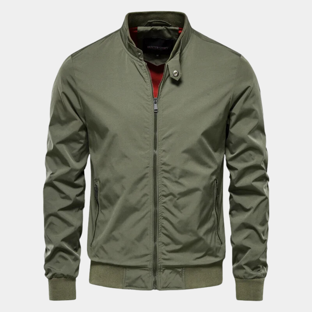 Men windbreaker bomber jacket zip up wind-resistant lightweight