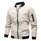 Men bomber jacket windproof lightweight with zip closure and ribbed cuffs