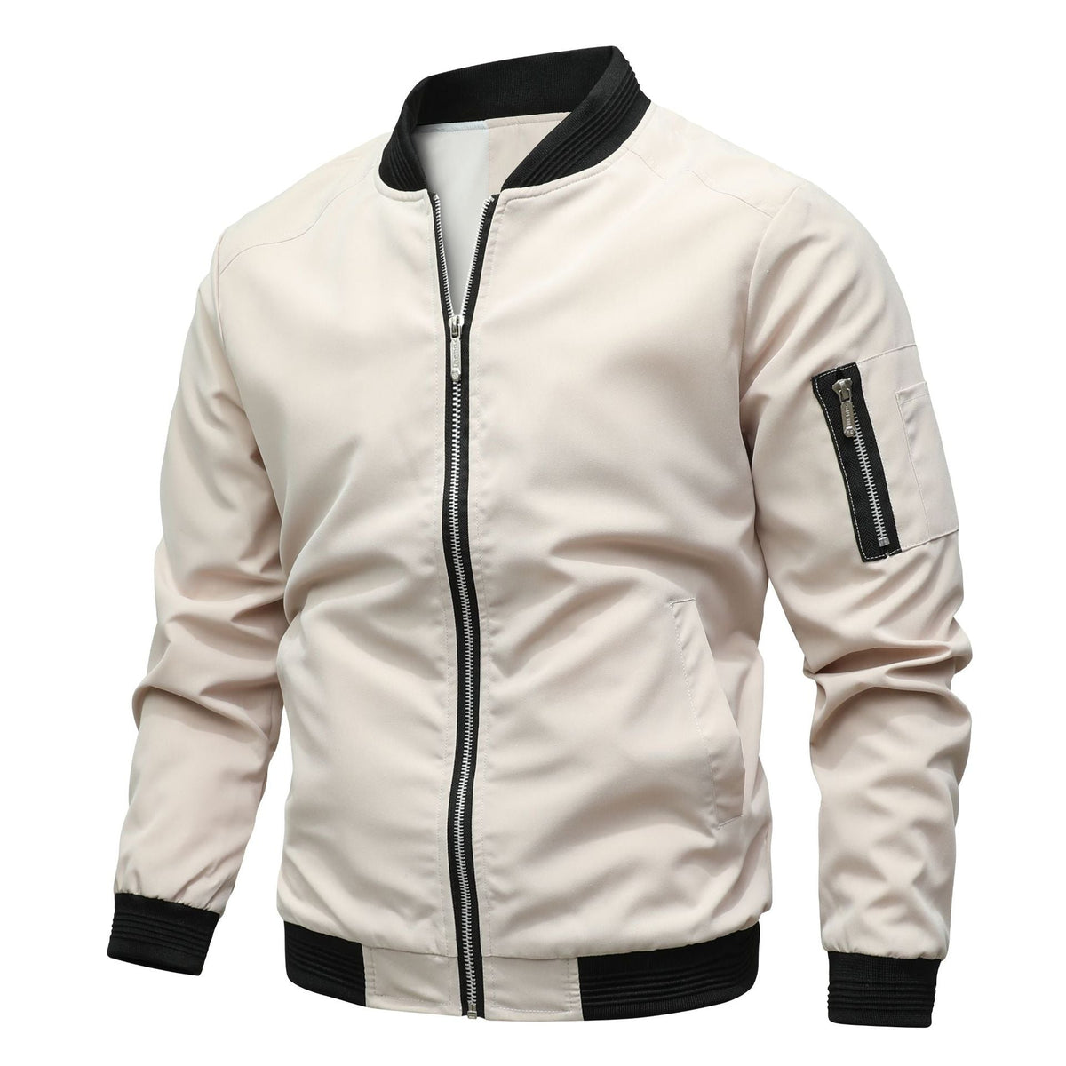 Men bomber jacket windproof lightweight with zip closure and ribbed cuffs