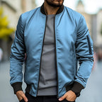 Men bomber jacket windproof lightweight with zip closure and ribbed cuffs