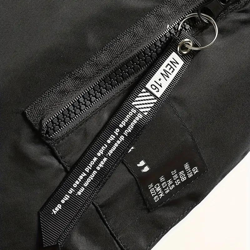 Men's windproof hooded bomber jacket with zip-up closure, available in black and army green