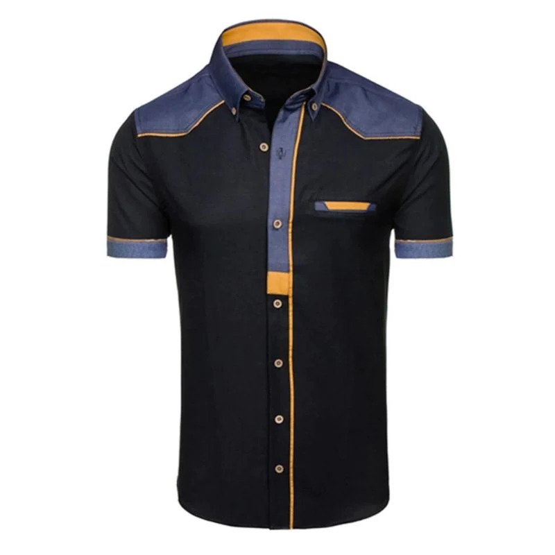 Men's denim polo shirt slim fit with chest pocket in white and black