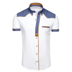 Men's denim polo shirt slim fit with chest pocket in white and black