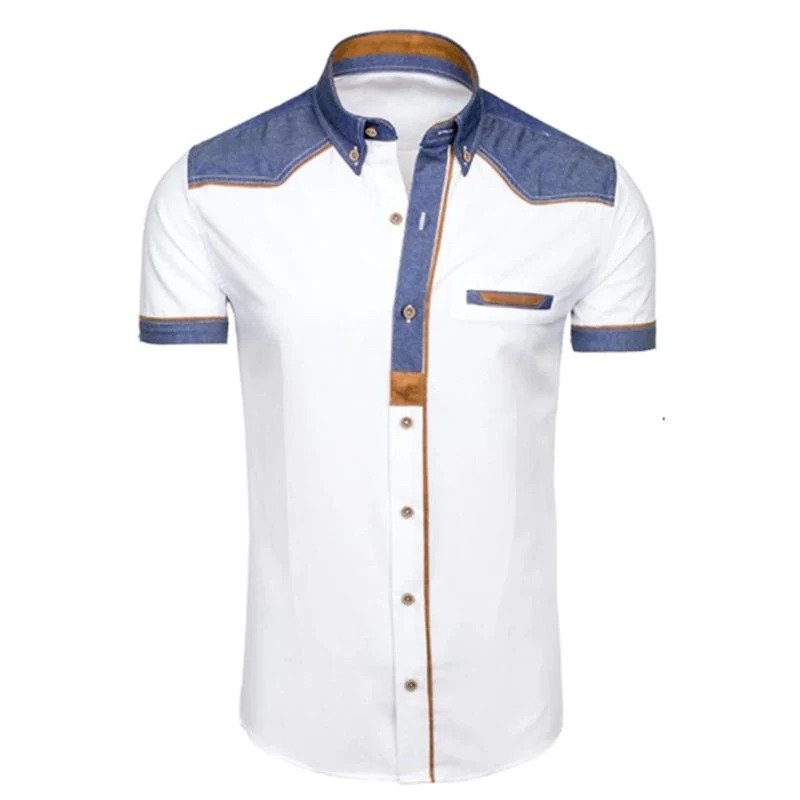Men's denim polo shirt slim fit with chest pocket in white and black