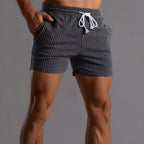 Men's summer trousers with stripe pattern and elastic drawstring waist, lightweight casual fit