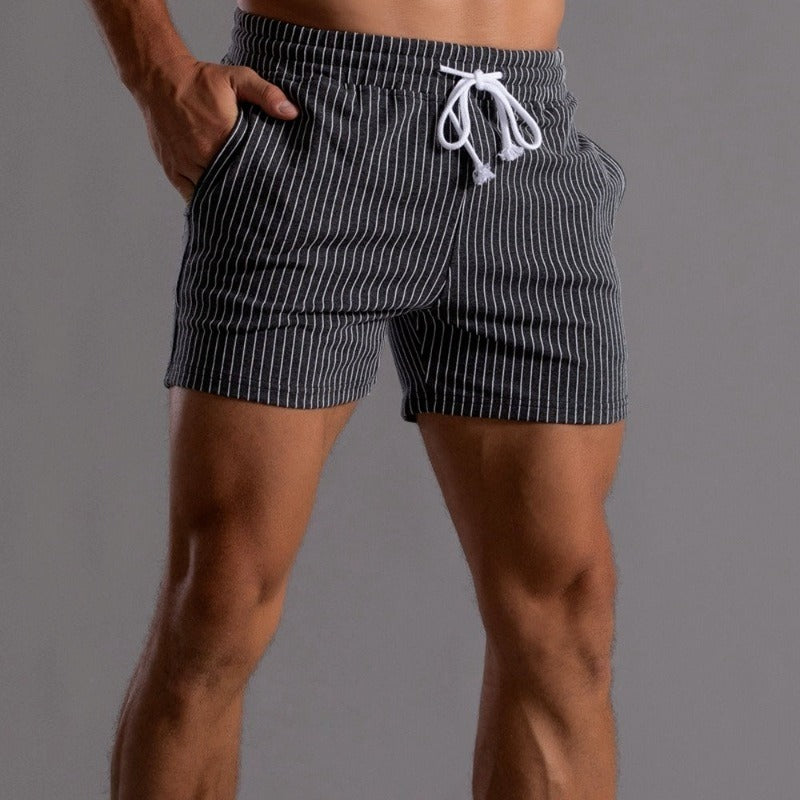 Men's summer trousers with stripe pattern and elastic drawstring waist, lightweight casual fit
