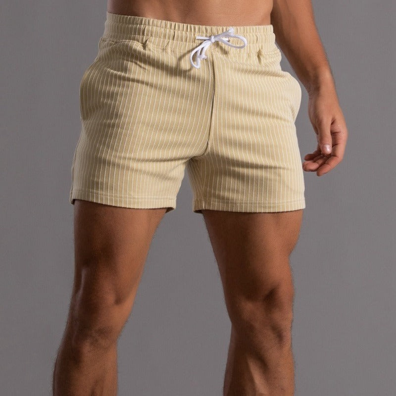 Men's summer trousers with stripe pattern and elastic drawstring waist, lightweight casual fit