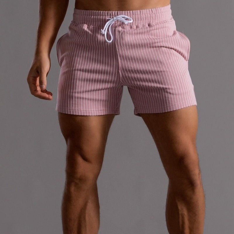 Men's summer trousers with stripe pattern and elastic drawstring waist, lightweight casual fit
