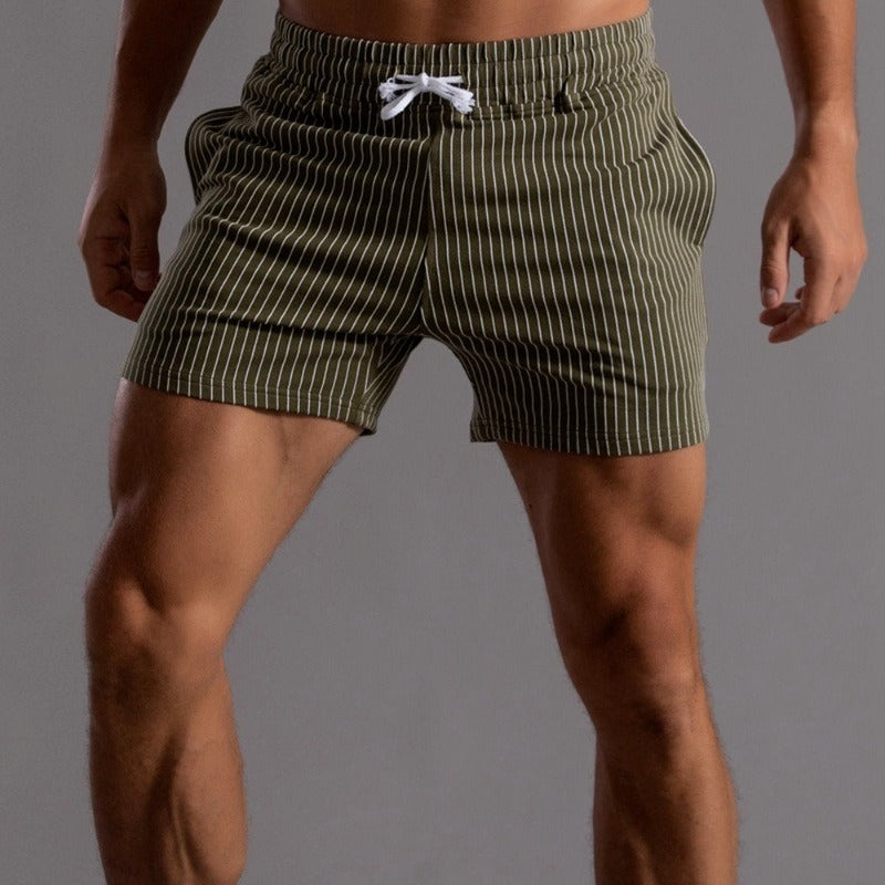 Men's summer trousers with stripe pattern and elastic drawstring waist, lightweight casual fit