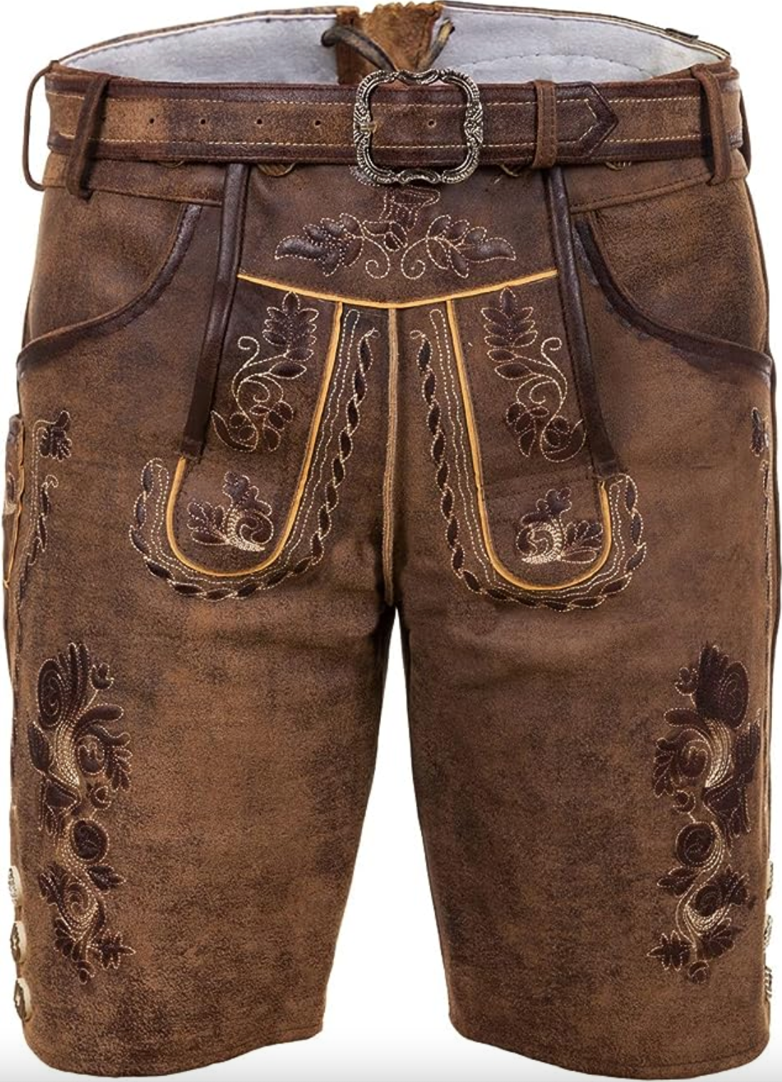 Men's western shorts in brown with embroidery detail and belt included
