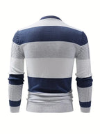 Men striped knit pullover sweater in light grey and black