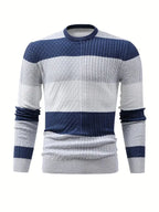 Men striped knit pullover sweater in light grey and black