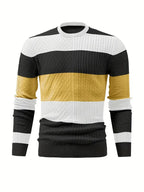 Men striped knit pullover sweater in light grey and black