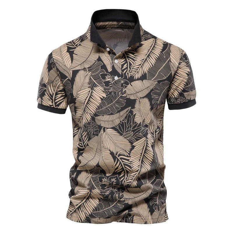 Men's Hawaiian polo shirt tropical print short sleeve summer