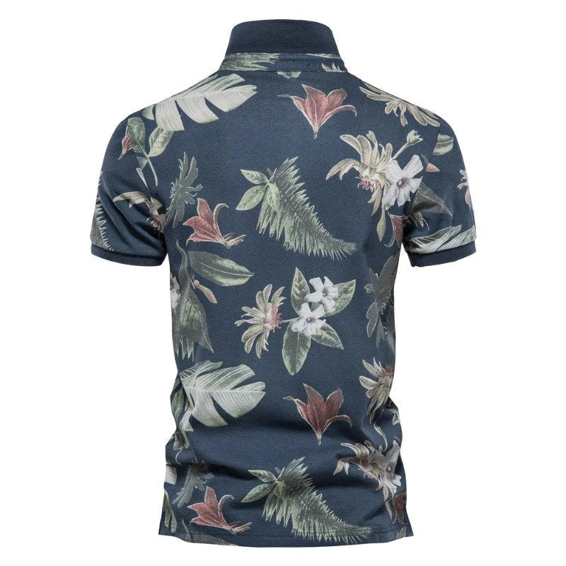 Men's Hawaiian polo shirt tropical print short sleeve summer