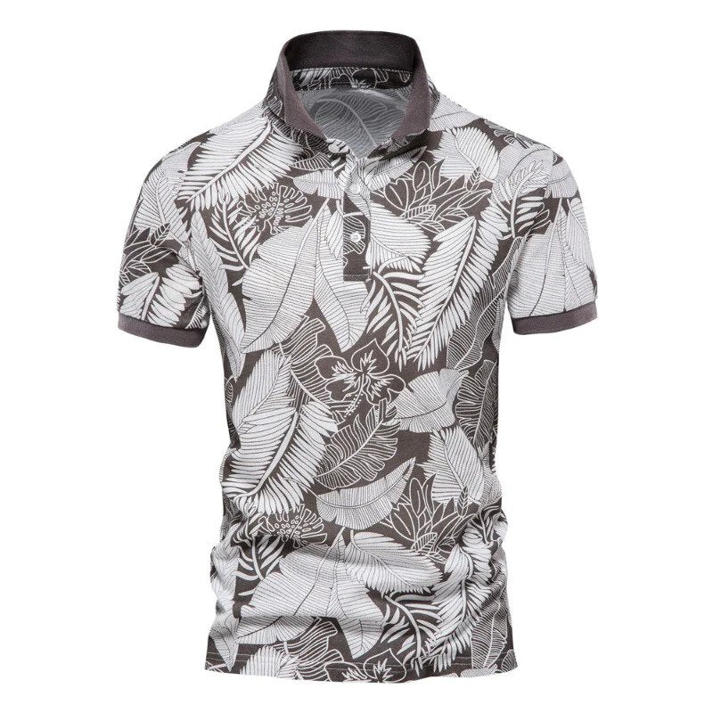 Men's Hawaiian polo shirt tropical print short sleeve summer
