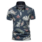 Men's Hawaiian polo shirt tropical print short sleeve summer