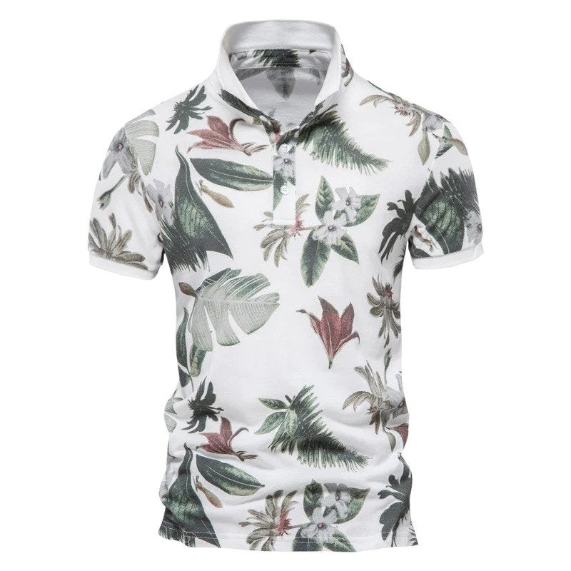 Men's Hawaiian polo shirt tropical print short sleeve summer