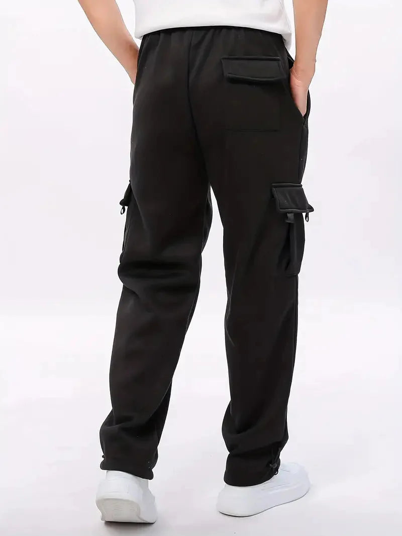 Men cargo jogger pants casual fit in black and grey polyester
