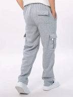 Men cargo jogger pants casual fit in black and grey polyester