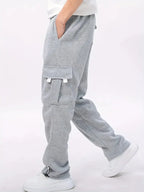 Men cargo jogger pants casual fit in black and grey polyester