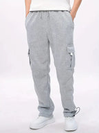 Men cargo jogger pants casual fit in black and grey polyester