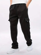 Men cargo jogger pants casual fit in black and grey polyester