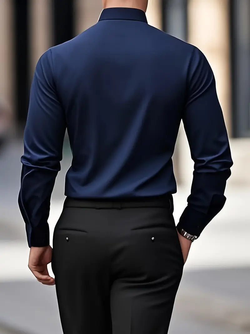 Men's wrinkle-free slim fit button-up dress shirt in multiple colors
