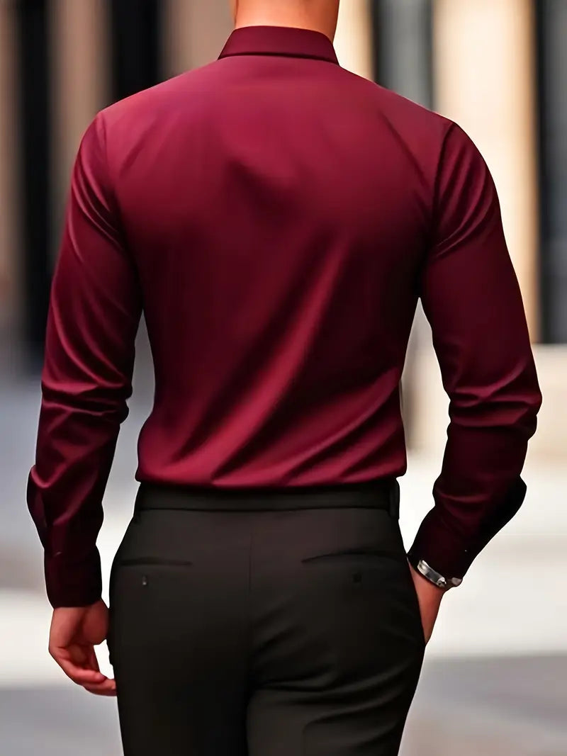 Men's wrinkle-free slim fit button-up dress shirt in multiple colors