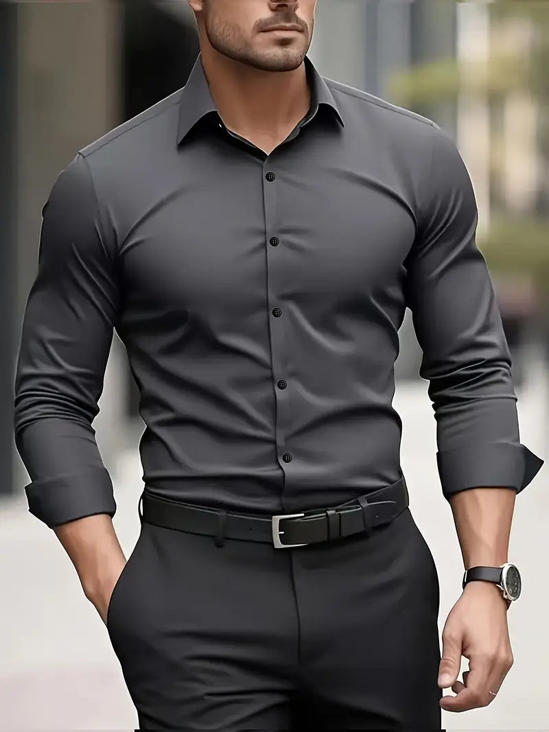 Men's wrinkle-free slim fit button-up dress shirt in multiple colors