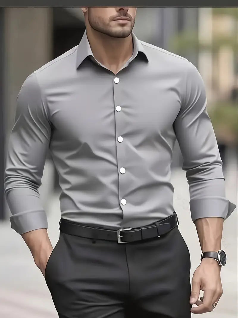Men's wrinkle-free slim fit button-up dress shirt in multiple colors