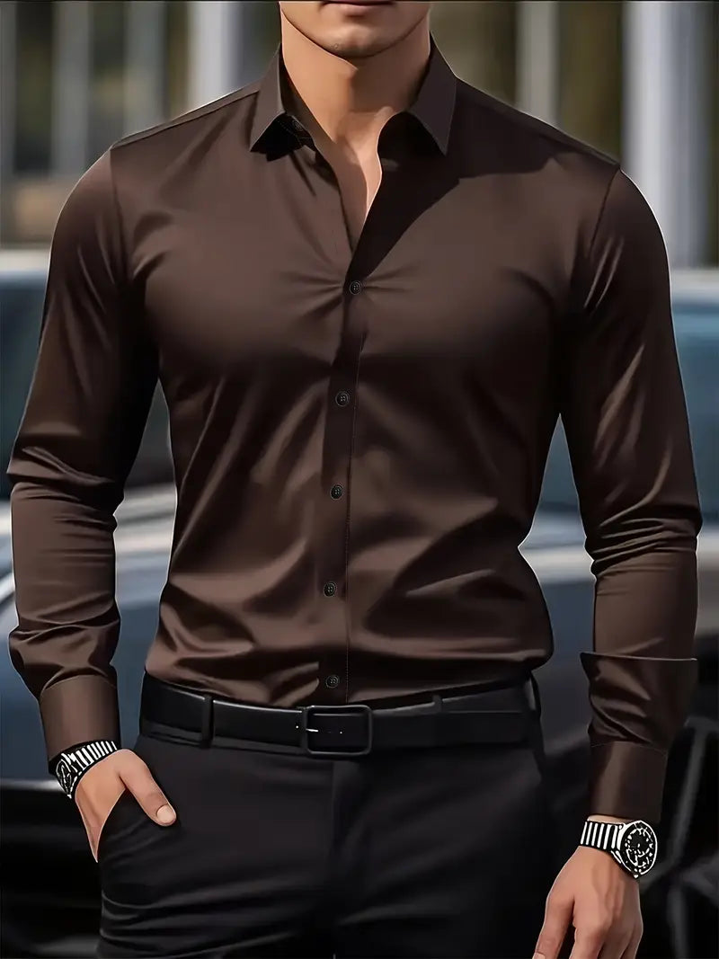 Men's wrinkle-free slim fit button-up dress shirt in multiple colors