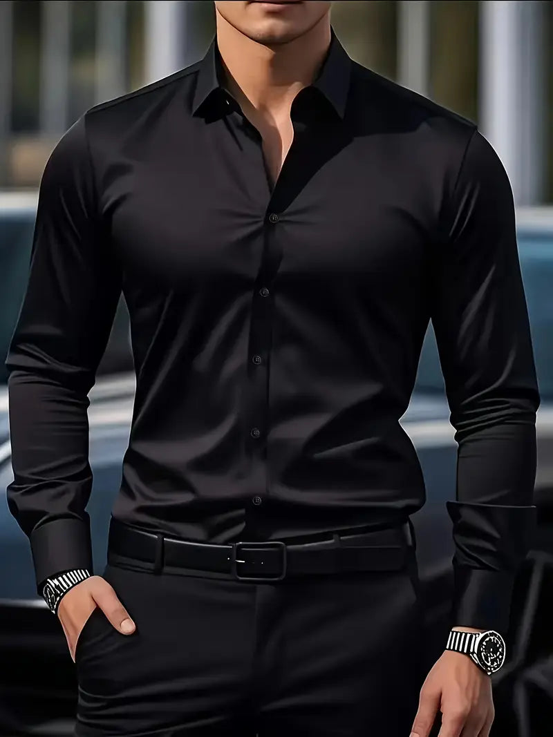 Men's wrinkle-free slim fit button-up dress shirt in multiple colors