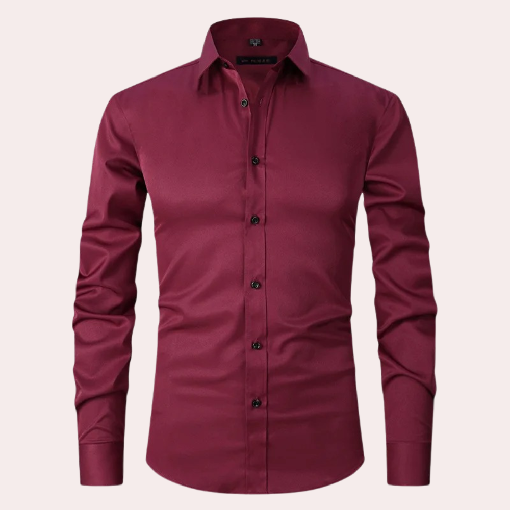 Men slim fit stretch dress shirt wrinkle free button up long sleeve