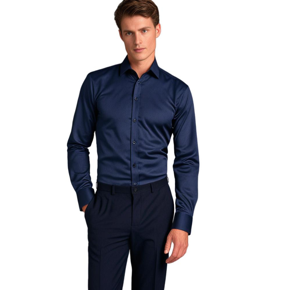 Men slim fit stretch dress shirt wrinkle free button up long sleeve